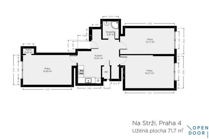 Pronájem bytu 3+kk, Praha - Krč, Na strži, 72 m2