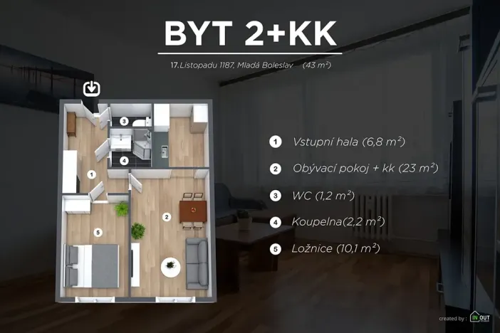Prodej bytu 2+kk, Mladá Boleslav, 17. listopadu, 42 m2