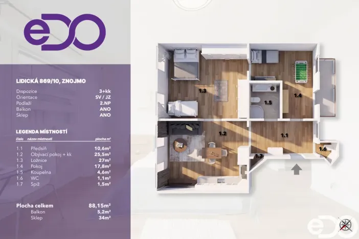 Prodej bytu 3+kk, Znojmo, Lidická, 88 m2