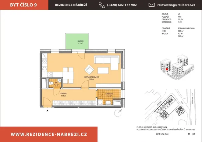 Pronájem bytu 1+kk, Liberec - Liberec III-Jeřáb, U Nisy, 54 m2