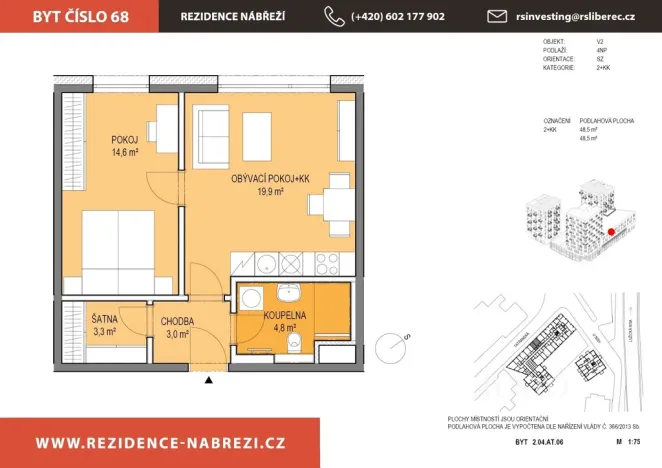 Prodej bytu 2+kk, Liberec - Liberec III-Jeřáb, U Nisy, 49 m2
