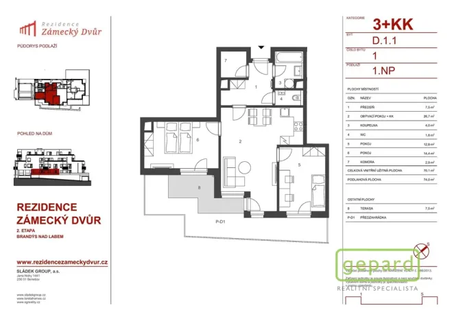 Pronájem bytu 3+kk, Brandýs nad Labem-Stará Boleslav, Fakultní, 74 m2