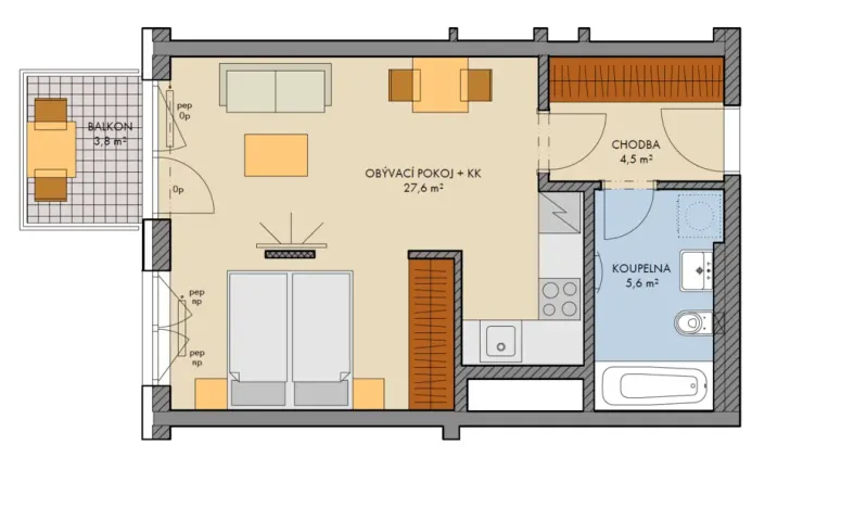 Prodej bytu 1+kk, Kralupy nad Vltavou, Purkyňovo nám., 38 m2