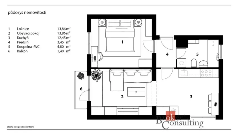 Pronájem bytu 2+1, Chvaletice, Smetanova, 52 m2