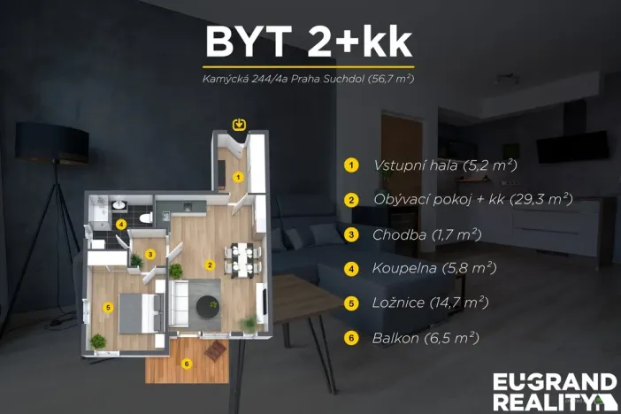 Prodej bytu 2+kk, Praha - Sedlec, Kamýcká, 57 m2