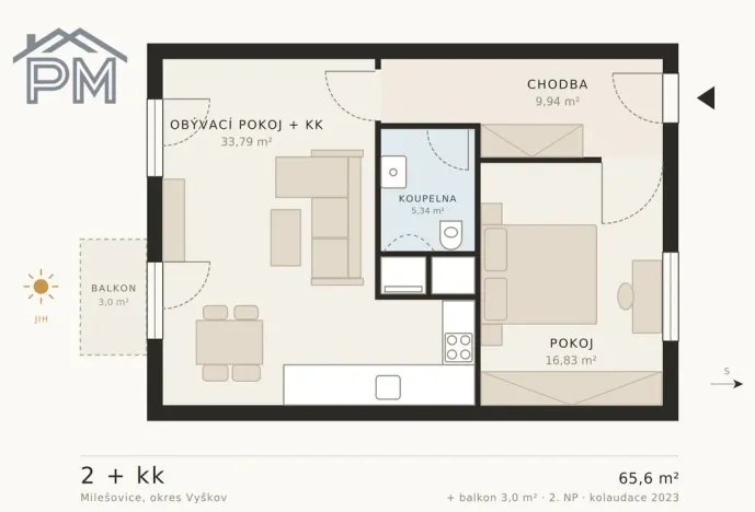Prodej bytu 2+kk, Milešovice, 65 m2