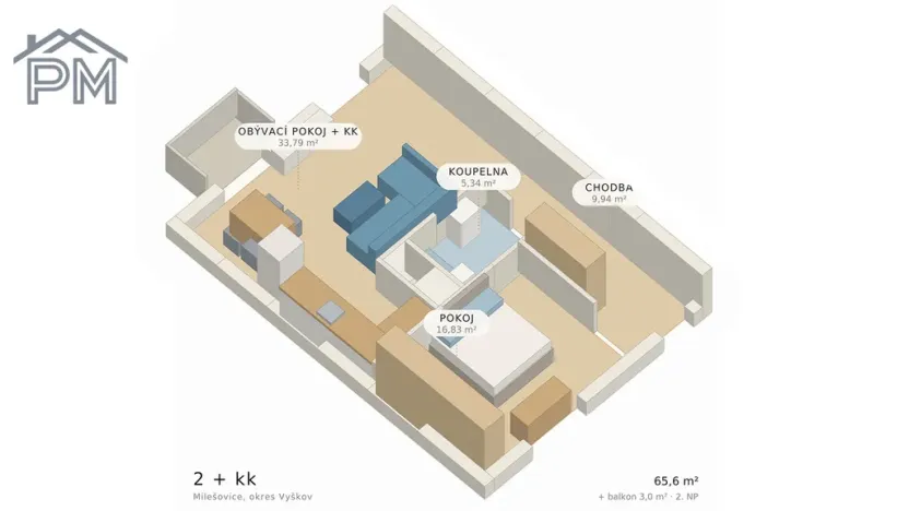 Prodej bytu 2+kk, Milešovice, 65 m2