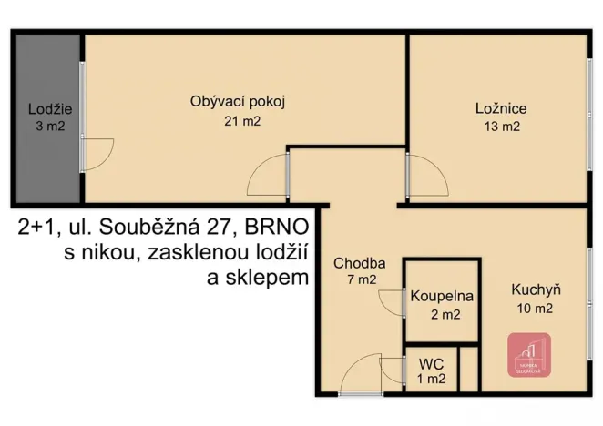 Prodej bytu 2+1, Brno, Souběžná, 55 m2