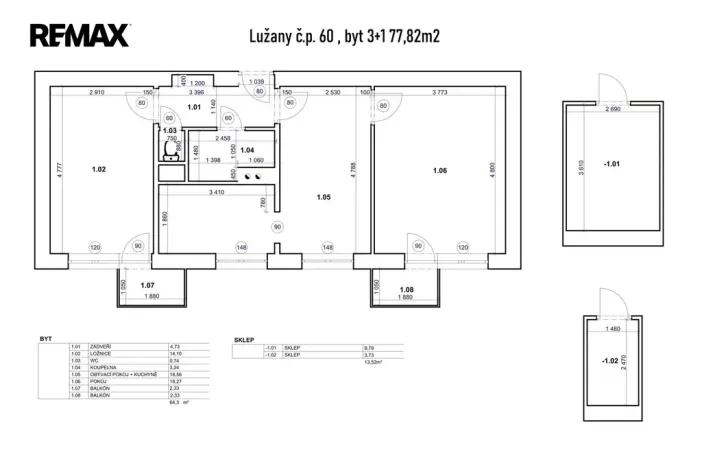 Prodej bytu 3+1, Lužany, 77 m2