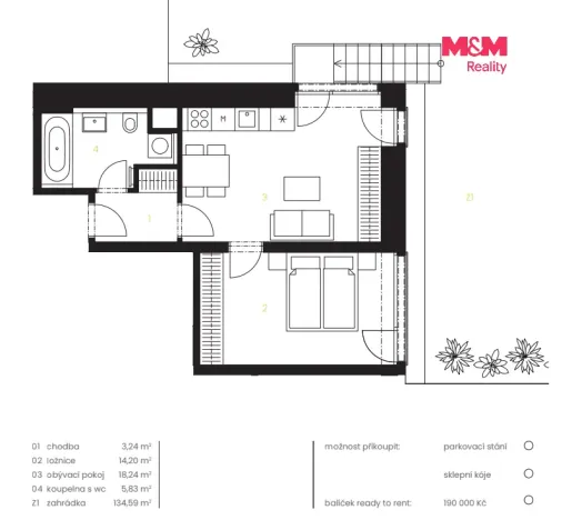 Prodej bytu 2+kk, Předboj, Ke Tvrzi, 43 m2