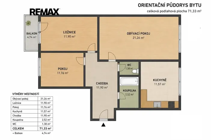 Prodej bytu 3+1, Břeclav, Na Valtické, 71 m2