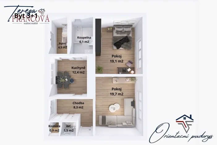 Pronájem bytu 3+1, Prostějov, Riegrova, 73 m2