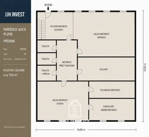 Pronájem obchodního prostoru, Plzeň - Východní Předměstí, Pařížská, 150 m2