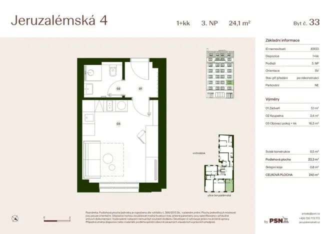Prodej bytu 1+kk, Praha, Jeruzalémská, 23 m2