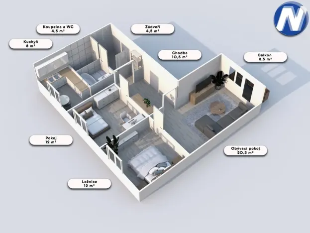 Prodej bytu 3+1, Prachatice, Národní, 72 m2