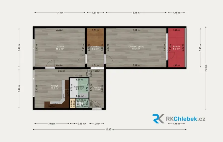 Pronájem bytu 2+1, Frýdek-Místek, J. E. Purkyně, 64 m2