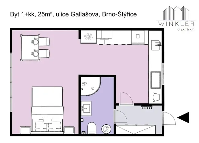 Prodej bytu 1+kk, Brno, Gallašova, 28 m2