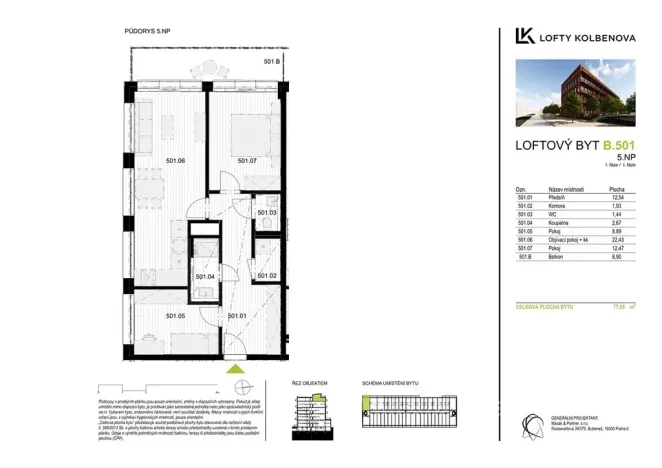 Pronájem bytu 3+kk, Praha - Vysočany, Kolbenova, 68 m2