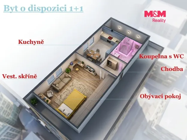 Pronájem bytu 1+1, Pardubice - Bílé Předměstí, Na Okrouhlíku, 29 m2
