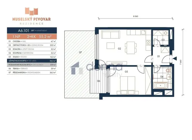 Pronájem bytu 2+kk, Praha, Mužíkova, 55 m2