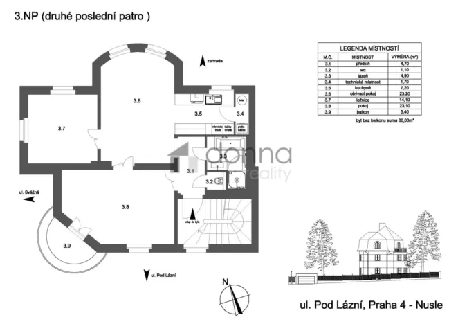 Pronájem bytu 3+kk, Praha, Pod lázní, 80 m2
