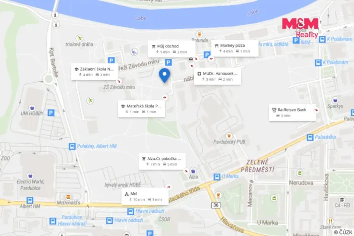 Prodej bytu 1+kk, Pardubice - Zelené Předměstí, nábřeží Závodu míru, 35 m2