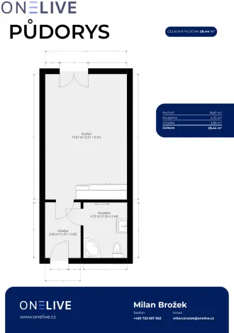 Pronájem bytu 1+kk, Zbůch, 29 m2