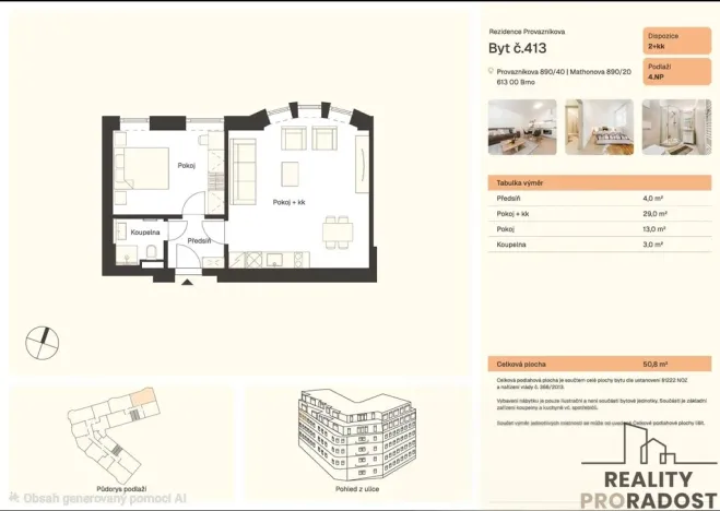 Pronájem bytu 2+kk, Brno, Provazníkova, 49 m2