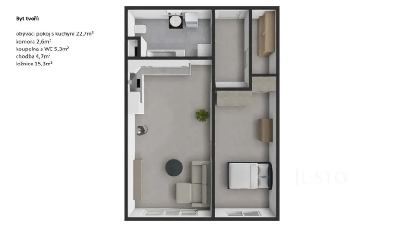 Pronájem bytu 2+kk, Praha - Modřany, Soukalova, 55 m2