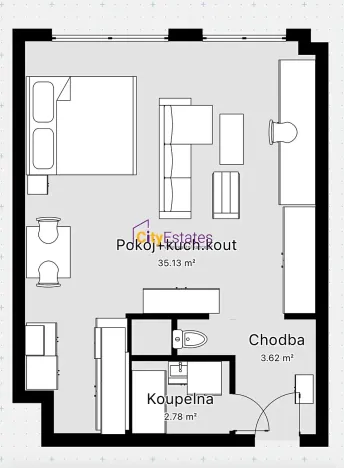 Pronájem bytu 1+kk, Praha - Bohnice, Poznaňská, 45 m2