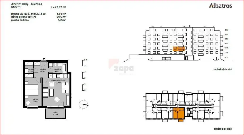 Pronájem bytu 2+kk, Praha - Kbely, Sedlářova, 57 m2