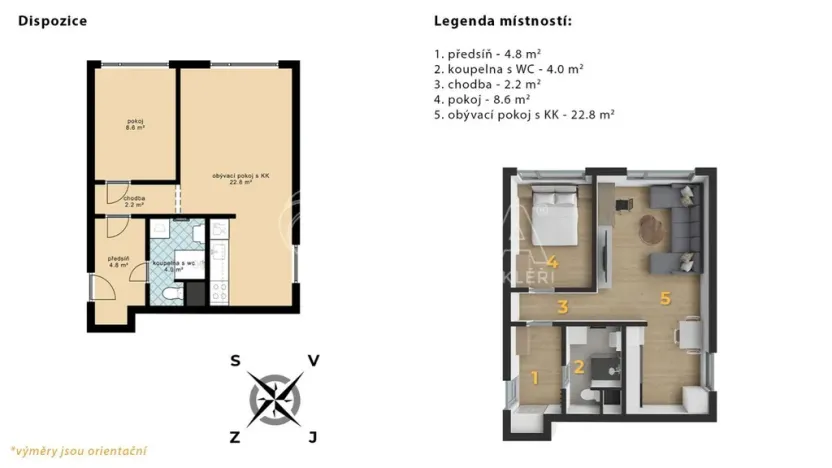 Pronájem bytu 2+kk, Beroun - Beroun-Město, Slapská, 43 m2