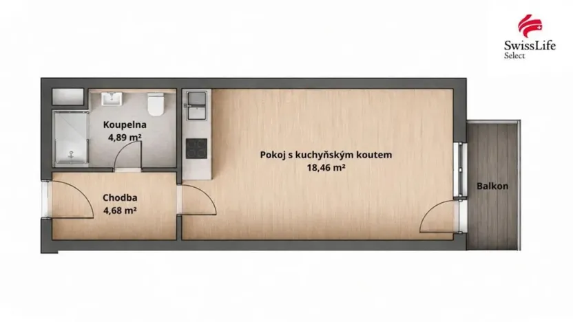 Pronájem bytu 1+kk, Hradec Králové - Nový Hradec Králové, Pod Zámečkem, 28 m2