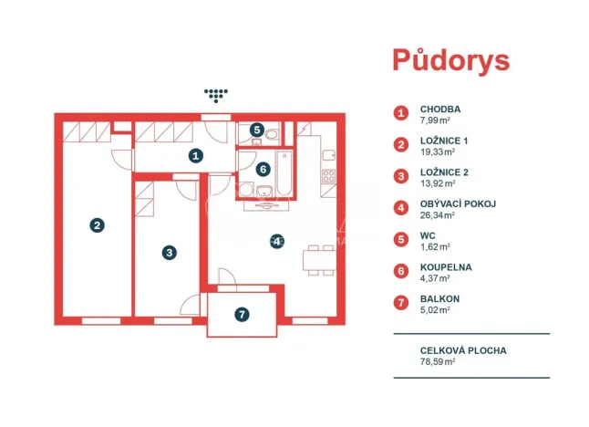 Pronájem bytu 3+kk, Hradec Králové - Nový Hradec Králové, Rybova, 74 m2