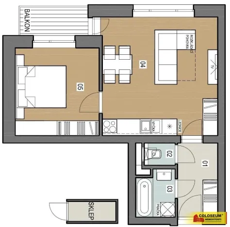 Pronájem bytu 2+kk, Pohořelice, 46 m2
