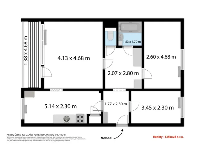 Prodej bytu 3+1, Ústí nad Labem - Krásné Březno, Anežky České, 70 m2