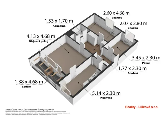 Prodej bytu 3+1, Ústí nad Labem - Krásné Březno, Anežky České, 70 m2