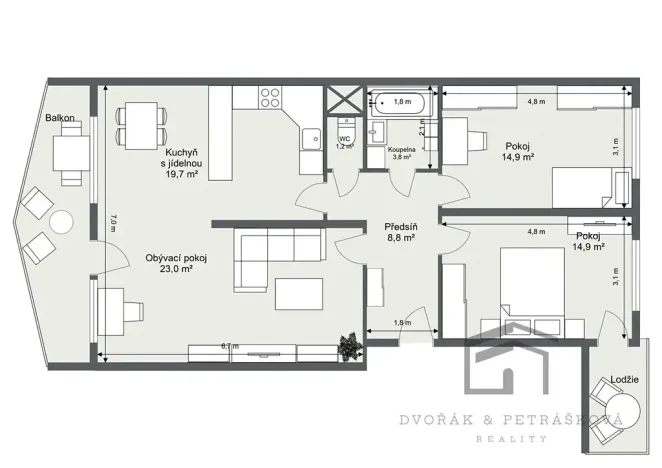 Pronájem bytu 3+kk, Praha - Černý Most, náměstí Plukovníka Vlčka, 86 m2