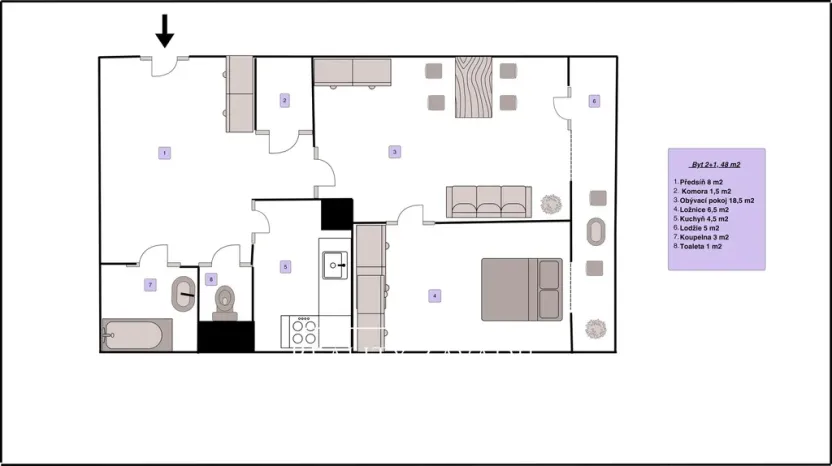 Pronájem bytu 2+1, Praha - Krč, Za dvorem, 48 m2