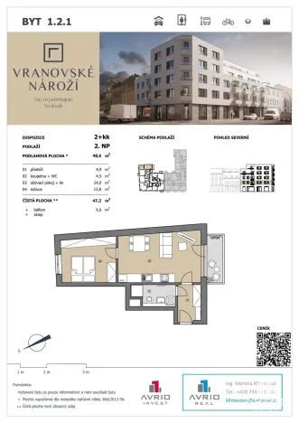 Prodej bytu 2+kk, Brno, Vranovská, 47 m2