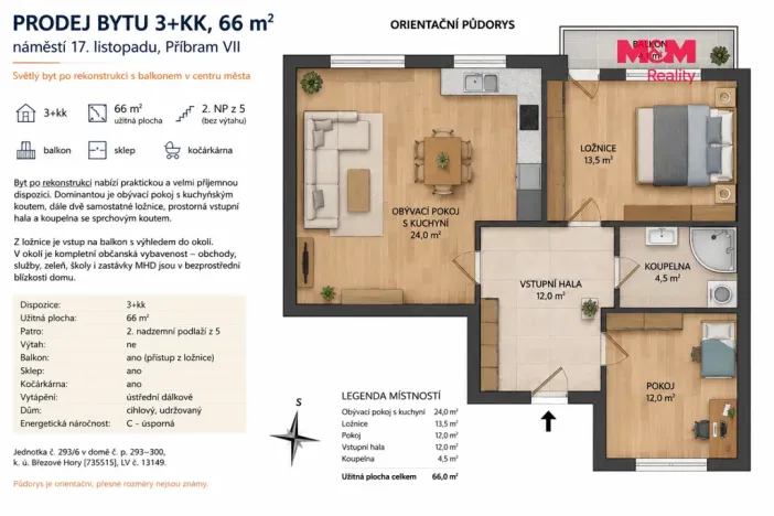 Prodej bytu 3+kk, Příbram - Příbram VII, náměstí 17. listopadu, 66 m2