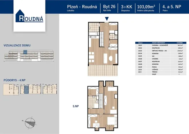 Prodej bytu 3+kk, Plzeň, Na Roudné, 103 m2