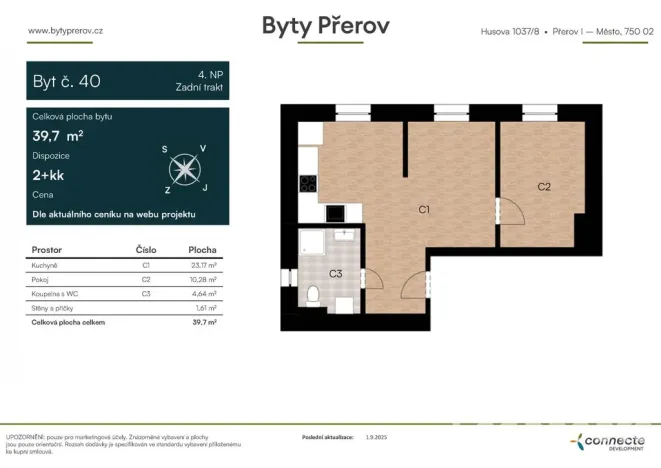 Pronájem bytu 2+kk, Přerov - Přerov I-Město, Husova, 39 m2