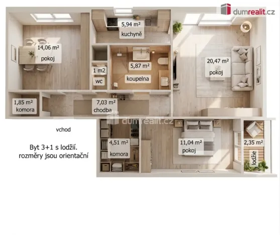 Pronájem bytu 3+1, Mělník, Dykova, 71 m2