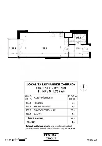 Prodej bytu 1+kk, Praha - Letňany, Kadečkové, 38 m2