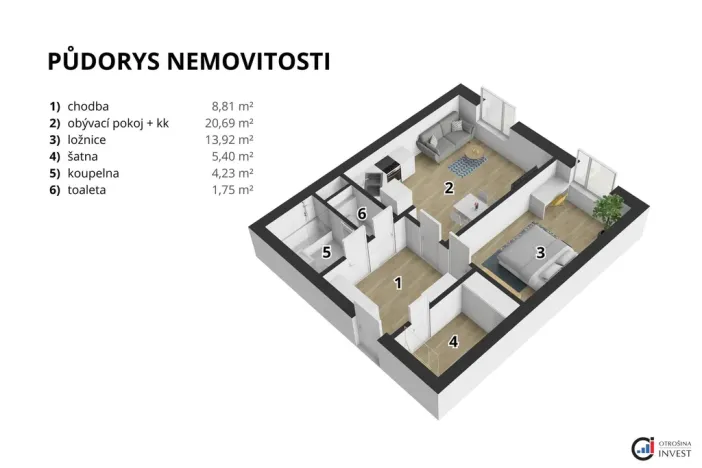 Prodej bytu 2+kk, Pardubice - Ohrazenice, U Sportovní školy, 59 m2