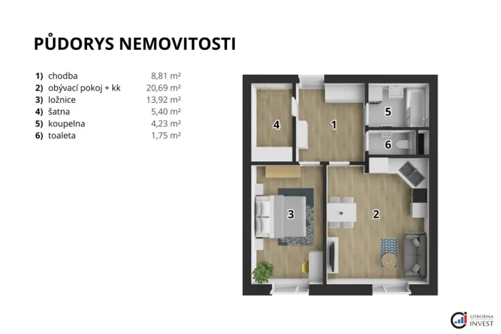 Prodej bytu 2+kk, Pardubice - Ohrazenice, U Sportovní školy, 59 m2