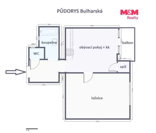 Pronájem bytu 2+kk, Praha - Vršovice, Bulharská, 48 m2