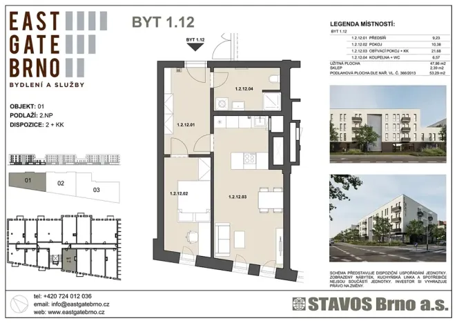 Prodej bytu 2+kk, Brno, Řípská, 48 m2