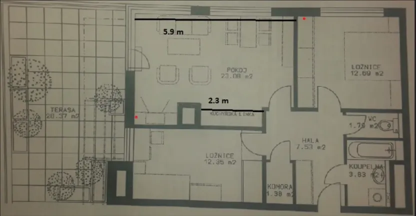 Pronájem bytu 3+kk, Praha - Vysočany, Poděbradská, 62 m2